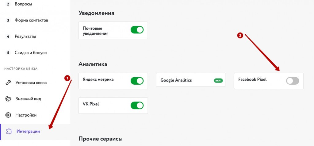 откройте раздел “Интеграции” в левом меню откройте раздел “Интеграции” в левом меню